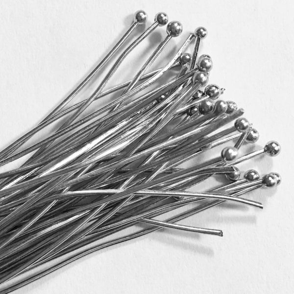 100 pcs of  Antique Silver plated Ball end head pin  22 gauge with 1.5mm ball  1.75 inch long