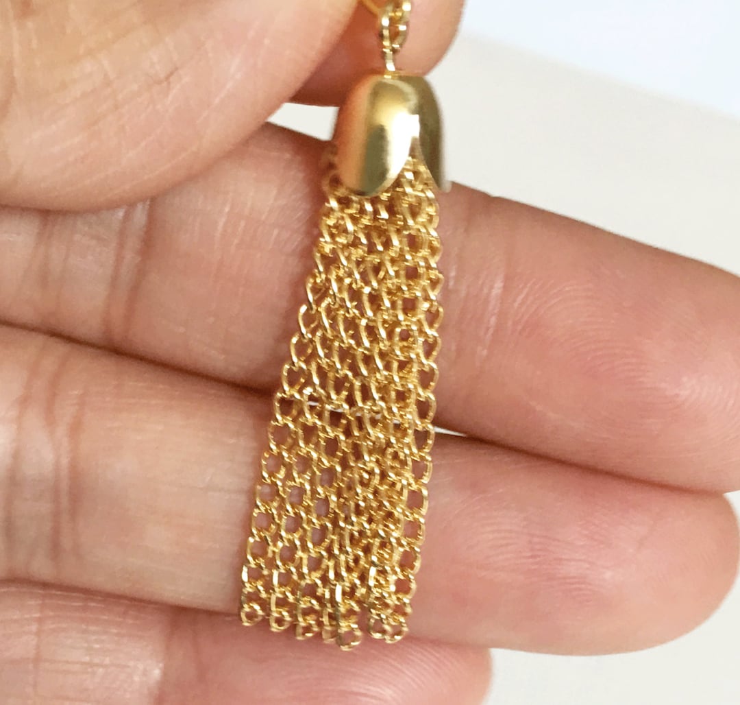 Gold Tone Tassel, Gold Chain Tassel, Gold Plated Steel Tassel Pendant
