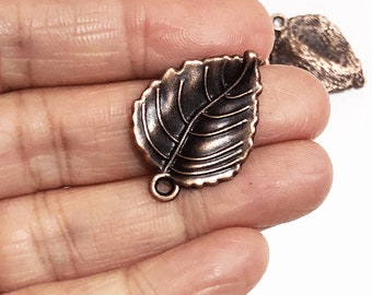 10 Antique Copper Leaf Pendants: Double Sided Alloy Charms (20x29mm)