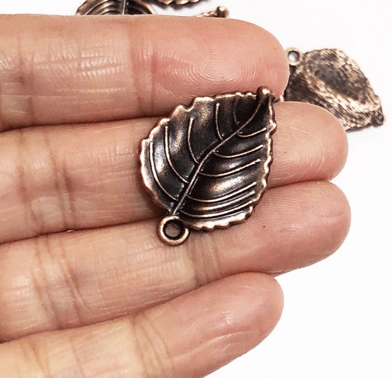 10 Antique Copper Leaf Pendants: Double Sided Alloy Charms