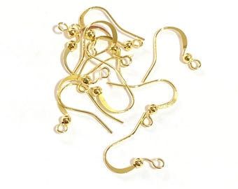 100 pcs  Gold plated  fishhook with ball ear wire 17x0.7mm
