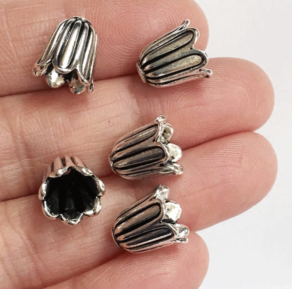 100 Perles Coupeilles Filigranes En Forme De Fleur 13mm - Argenté Foncé - Lot Création Bijoux