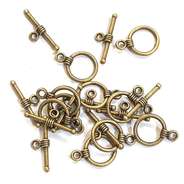 20 sets  Antiqued Brass small Toggle clasps