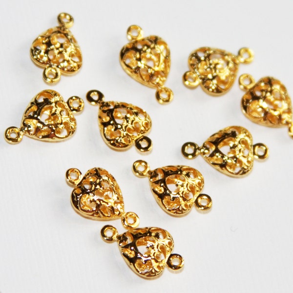 40 pcs  Gold  filigree heart connector link 14x9mm