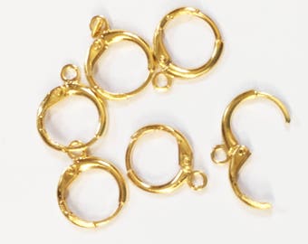 Bulk 100 pcs  Gold color brass round  leverback earwire 12mm, bulk gold leverback earring hook