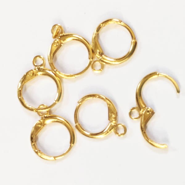 Bulk 100 pcs  Gold color brass round  leverback earwire 12mm, bulk gold leverback earring hook