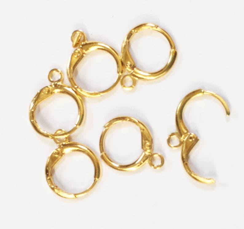 Bulk 100 pcs Gold color brass round leverback earwire 12mm, bulk gold leverback earring hook image 1