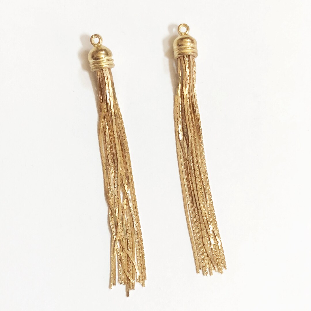 2 Gold Plated Brass Tassel in Alloy Cap, Gold Plated Chain Tassel, Gold