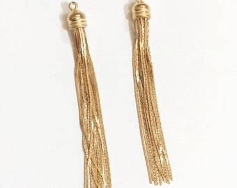 Gold Plated Brass Chain Tassel Pendant: Handmade 2.5 Inch