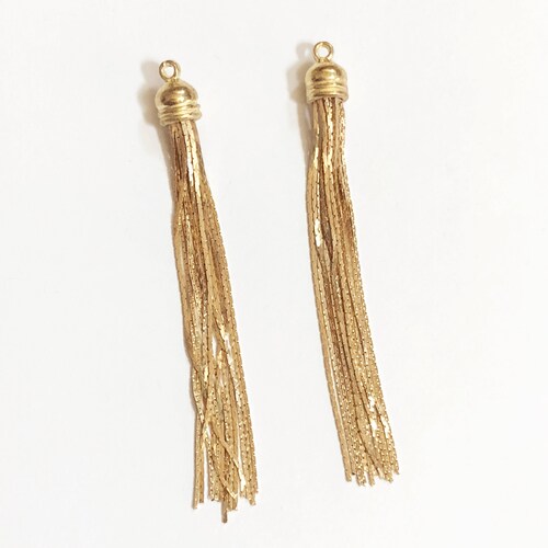 2 Gold Plated Brass Tassel in Alloy Cap Gold Plated Chain Etsy