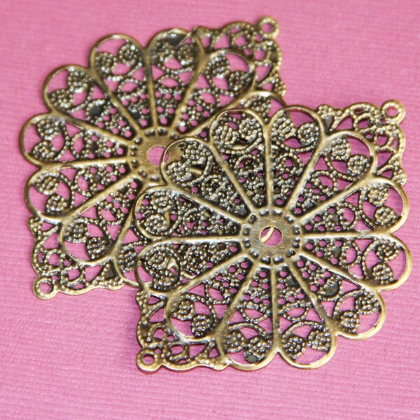 10 pcs  Antiqued brass oval filigree wrap 38x52mm