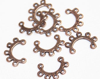 20 Antique Copper Connector Links: 7-Loop Jewelry Bar (16x10mm)