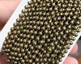 Cadena de bolas de latón envejecido de 9,75 m (32 pies): Cuentas lisas de 2,4 mm