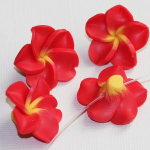 Bulk 20 Polymer clay flower Hawaiian Red Plumeria flower 25mm