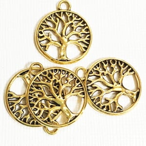 10 PCs Antiqued gold double sided tree of life pendant 22x19mm