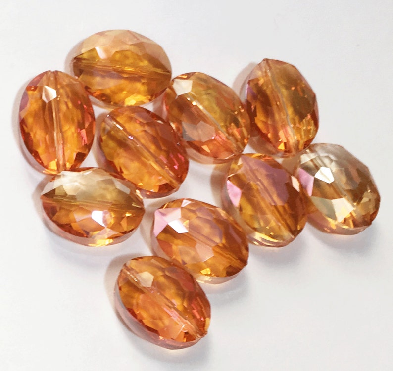 6 pcs two tone oval crystal beads beads 12x15mm, electro plated crystal beads, Autumn image 2