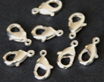 50 pcs  Solid  Brass  lobster claw clasp 12X7mm - Silver color