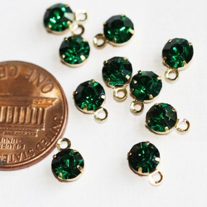 10 pcs  Green  color Rhinestone with Gold color brass setting 5x7.5mm