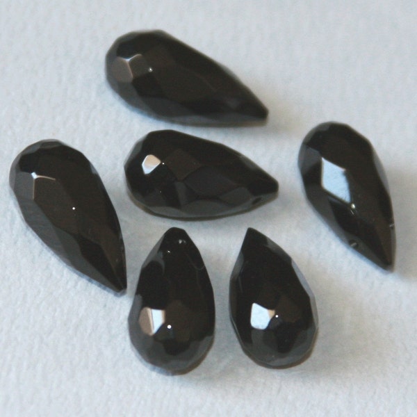 10 Black Onyx (AAA) faceted thin briolette 8X16mm