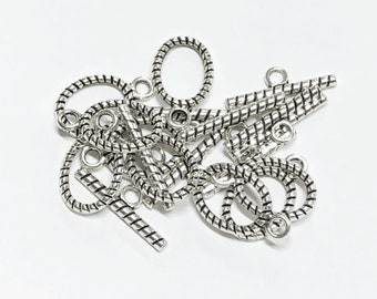 Bulk 50 sets  Antiqued silver twisted toggle clasps 21x13mm, Antique Silver toggle clasps, bulk toggle clasps