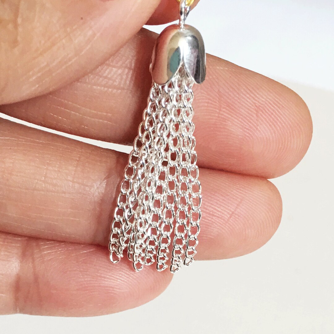 Silver Tone Tassel, Silver Chain Tassel, Silver Plated Steel Tassel Pendant 39x8mm Etsy