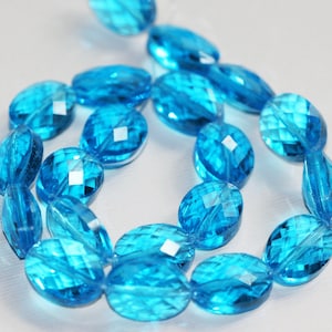 6 pcs   sea blue glass faceted puffed oval beads 12x16mm