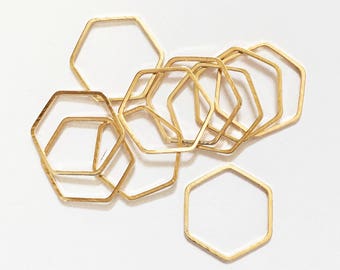 20 pcs  Light Gold color brass double sided  Hexagon connector 16x18mm, bulk gold  linking connector