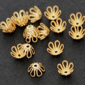 100 pcs  gold color  flower beadcap 7mm