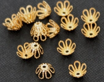 100 pcs  gold color  flower beadcap 7mm