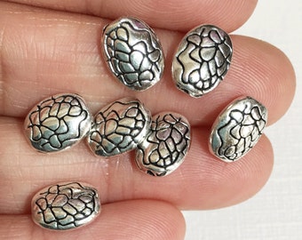 12 pcs  antique Silver flat oval texture spacer beads 8x10mm, oval spacer beads