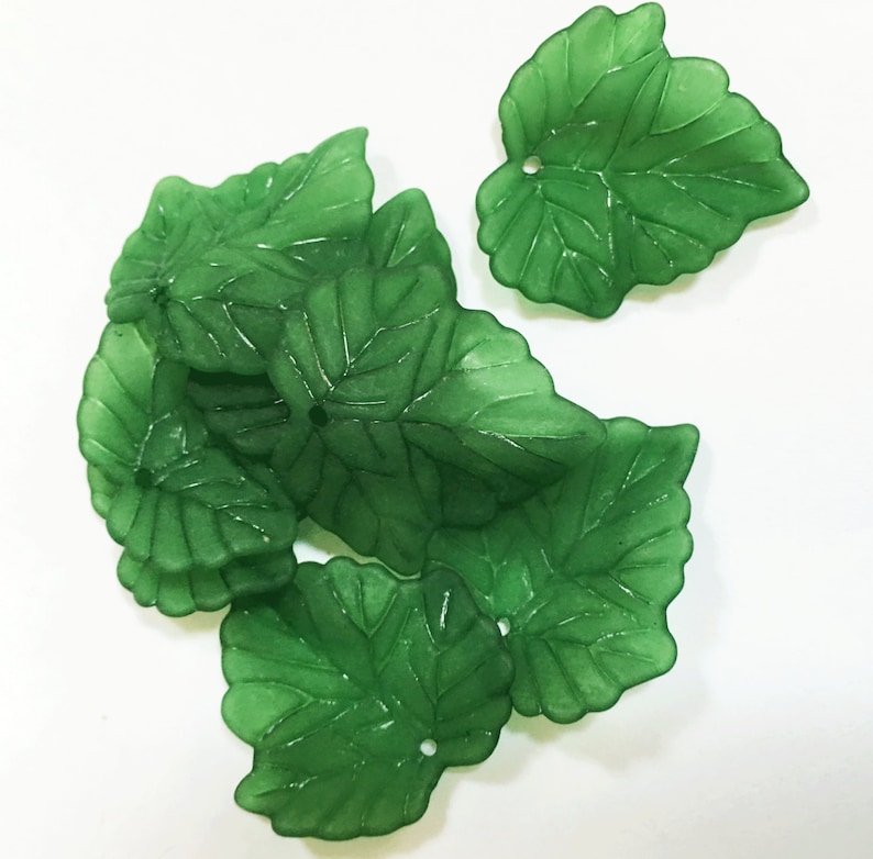 Bulk 200 pcs Frosted Acrylic leaf drops 24x22mm Dark Green Etsy