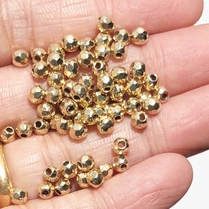 500 Gold Tone Faceted Round Beads: 4mm Alloy Spacer Beads