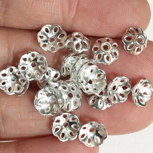 50 pcs  silver plated  flower beadcap 8x3.5mm, silver alloy bead caps