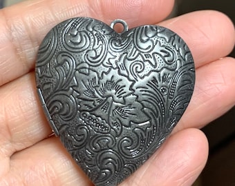 2 antiqued Silver extra large  heart Locket Pendant  42mm