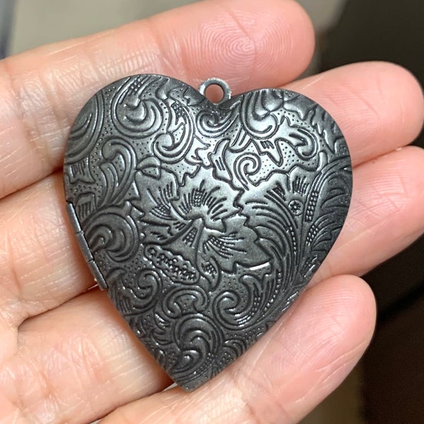 2 antiqued Silver extra large  heart Locket Pendant  42mm