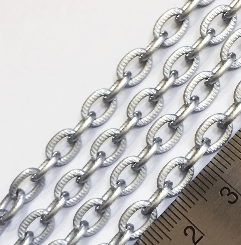 16 ft Large Aluminum corrugated oval chain 8.5x6mm matte silver color, bulk aluminum chain 5meter image 1