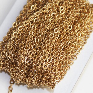 Bulk 100 ft Gold Plated Flat Cable Chain: 3X3mm Brass Jewelry