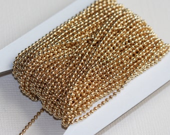 32 ft   gold plated ball chain smooth ball chain 1.5mm with connectors, gold chain, light gold plated brass chain