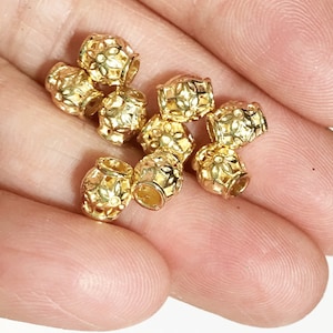 30 Light Gold Floral Drum Spacer Beads: Zinc Alloy (6x5.5mm)