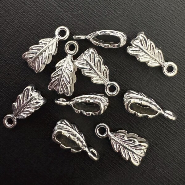 10 pcs of  Silver plated pewter leaf bail 7x14mm