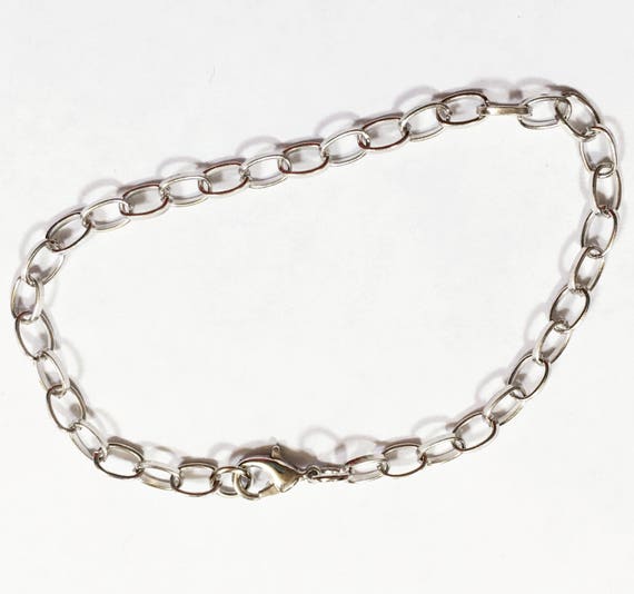 Bulk 100 pcs Antique Silver plated chain bracelet with lobster clasp 8inch long bulk finished bracelet for charm bracelet