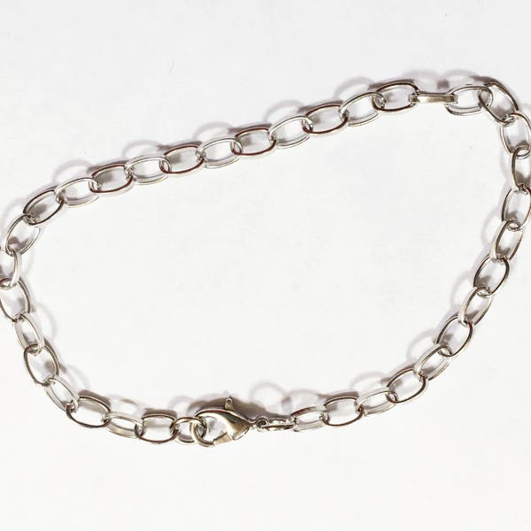 Bulk 100 pcs  Antique Silver plated chain bracelet with lobster clasp 8inch long, bulk finished bracelet for charm bracelet