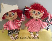 Primitive Folk Art Americana Ann and Andy mini dolls