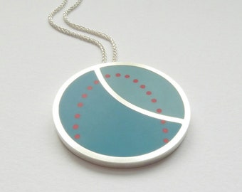 Round Teal Blue Statement Pendant in Recycled Sterling Silver - Curve Round Pendant