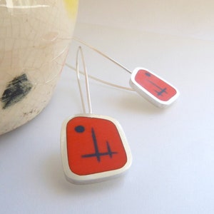 Orange Earrings Long Drop Resin Earrings Handmade in England Graphico Atomic image 2