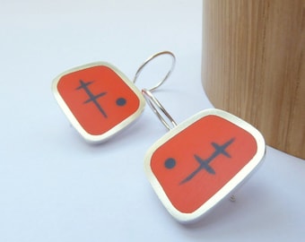 Quadratische orangefarbene Ohrringe - Atomic Short Drops