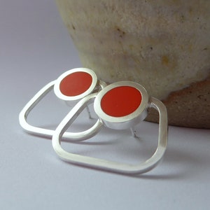 Square Orange Stud Hoop Earring Colour Pop Jewellery Gift for a Girlfriend Pop Square Studs image 2