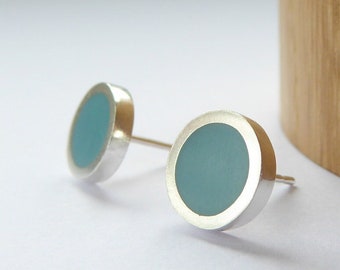 Aqua Blue Minimalist Round Stud Earrings - Pop Small Studs