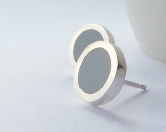 Mid Grey Round Minimalist Studs - Preppy Silver Stud Earrings - Pop Small Studs