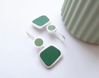 Square Green Earrings  -  Colourblock Drop Earrings